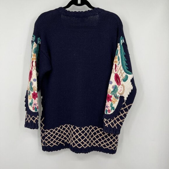 Jennifer & Company Knit Blue Floral Embroidered Sweater Jacket woman's size smal - Picture 11 of 15